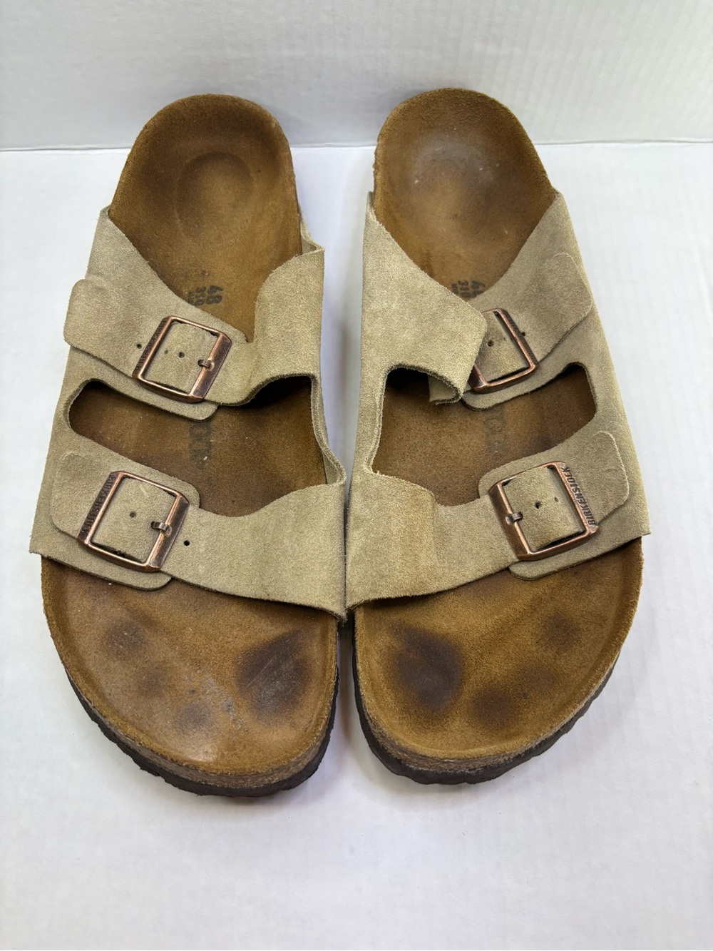 Birkenstock Arizona Tan Suede Two Strap Buckle Slide Sandals Men (48) Size 15